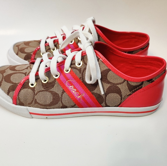 Coach Shoes Coach Poppy Pink Tan Canvas Shoes Poshmark